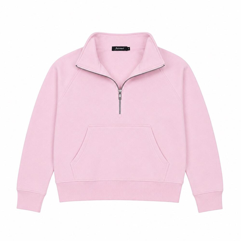 Baby pink cropped sweatshirt 1/4 zip with thumb holes.50% cotton Women's M